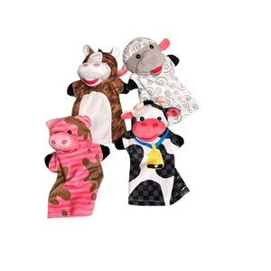 Melissa & Doug Farm Friends Hand Puppets - Pink, Brown, Black, White